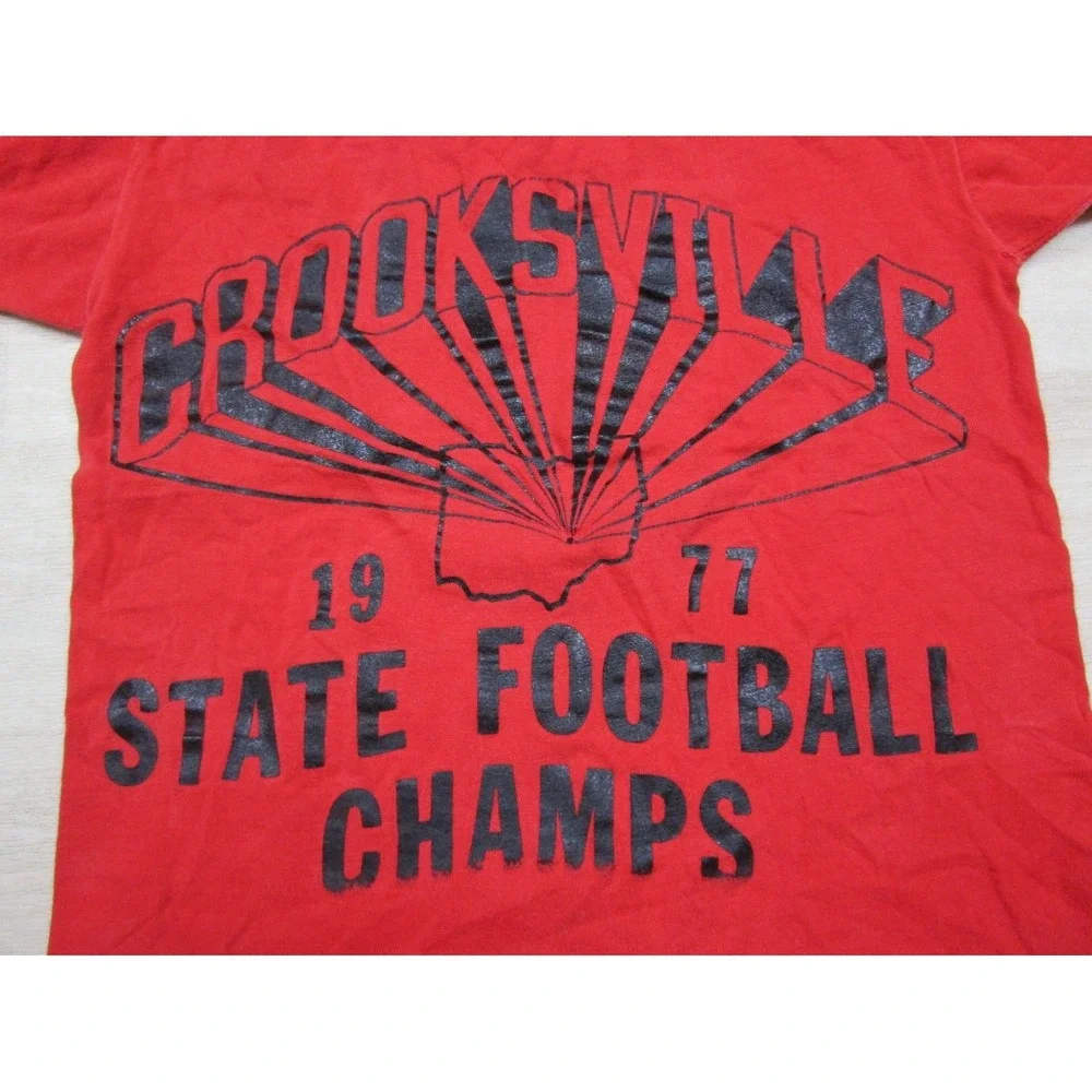 Vintage 70s State Football Champs T-Shirt Kids (M) Single Stitch Ohio Wolf